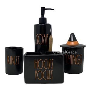 Rae Dunn Halloween Bathroom Set Hocus Pocus Things Rinse Soap Witch Hat